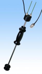 Delmhorst 18-ES has a 17 steel shaft. Comes with 608 insulated pins for 3 1/4 penetration. Ideal for timber, poles